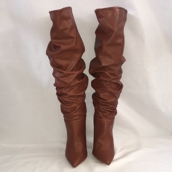LAST ONE! Women's Brown Slouchy Heeled Tall Boots - Picture 2 of 8